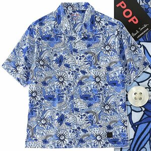  new goods Paul Smith POP print cotton short sleeves aloha shirt M blue [I46796] spring summer men's Paul Smith floral print flower open color 