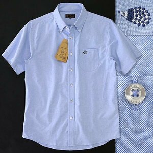  new goods chuu Bay 24SS cotton 100%oks short sleeves button down shirt LL blue [CH1442096_79] spring summer men's CHUBEI hedgehog plain cotton 