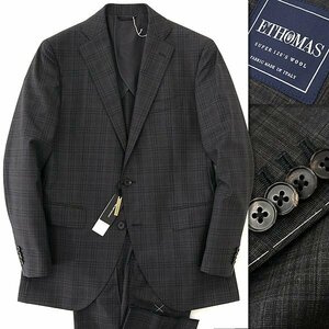  new goods suit Company E.THOMAS 120'S Glenn check suit AB5( wide width M) ash black [J57342] 170-4D spring summer Italy i- Thomas summer 