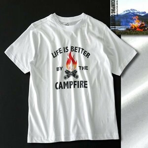 新品 キャンピングコンフォートライフ 春夏 キャンプファイヤー プリント Tシャツ M 白【PW9M-T103_WT】 CAMPING COMFORT LIFE 半袖