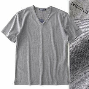 新品 ニコル ロゴ プリント Vネック 半袖 カットソー 50(L) 灰 【I50127】 春夏 メンズ NICOLE Selection Tシャツ サマー カジュアル