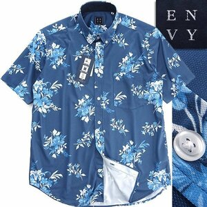 新品 山喜 エンビオム 速乾 ストレッチ 花柄 半袖 BD シャツ L 紺 青 【ANP400_541】 ENVY HOMME 春夏 盛夏 メンズ サマー カジュアル