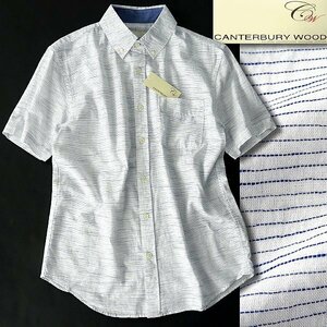  new goods canterbury wood . summer s Rav border pattern loan short sleeves shirt M white blue [ABP478_510] CANTERBURY WOOD spring summer men's gauze style 