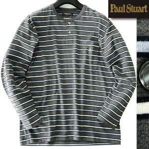  new goods paul (pole) Stuart Logo embroidery border Henley neckline cut and sewn M ash [I48095] Paul Stuart men's long T-shirt long sleeve cotton 