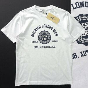 新品 ミチコロンドン 春夏 カレッジロゴ プリント Tシャツ L 白【ML9M-T035_WT】 MICHIKO LONDON 半袖 コットン カットソー メンズ