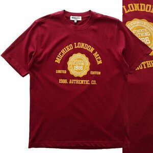 新品 ミチコロンドン 春夏 カレッジロゴ プリント Tシャツ LL エンジ【ML9M-T035_DRE】 MICHIKO LONDON 半袖 コットン カットソー メンズXL