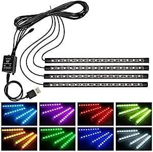 wsiiroon 車 60LED RGB テープライト USB式 車内装飾用 音に反応 防水 全8色に切替 高輝度 フットラン