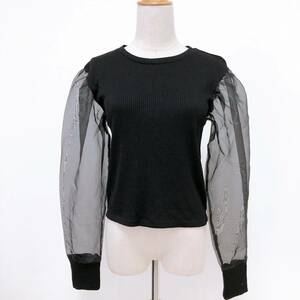 k1542 美品 ZARA ザラ トップス 長袖 シースルー リブ M 黒 無地 レディース エレガント ガーリー おしゃれ キュートなスイートスタイル 