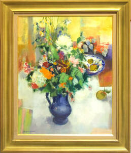 Art hand Auction [Authentic Guarantee] Marcel Cramoisin Flowers and Still Life Oil Painting No. 15 / With autographed endorsement / Tobu Ikebukuro seal / Figurative painter, Painting, Oil painting, Still life