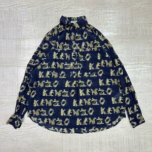 KENZO ケンゾー COTTON SILK TIGER LOGO SHIRT コットン シルク タイガー ロゴ シャツ プルオーバー ネイビー 系 サイズ 36