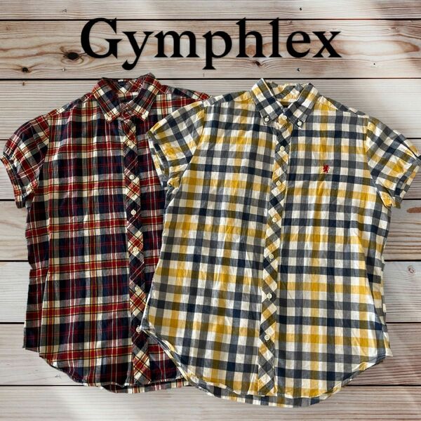 Gymphlex★チェックシャツ 2枚セット ボタンダウン パフスリーブ