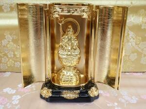 ◇24◇ 厨子入り 金メッキ子安地蔵 厨子寸法9.7cm 国産品 新品未使用【信頼のヤフオク！実績２４年】☆