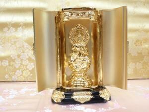 ◇24◇ 厨子入 金メッキ 虚空蔵菩薩 厨子寸法9.7cm 国産品 新品未使用【信頼のヤフオク！実績２４年】☆