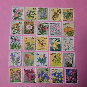 ** used . stamp * Furusato Stamp [47 prefectures flower ] 62 jpy .( exhibition is photograph first +3 sheets eyes )