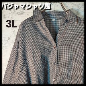 【オーバーサイズ】パジャマシャツ風 トップス シャツ.*ゆったり*3L. 七分袖シャツ チェック柄