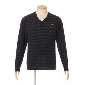 [ free shipping ] beautiful goods BURBERRY Burberry border V neck knitted black men's size 2(NO.08091731)