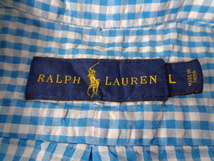 r15◆RALPH LAUREN ギンガムチェック 半袖 B.D.半袖シャツ◆ラルフローレン サイズL 水色/白 チェック柄 ワンポイントポニー刺繍 6E_画像7