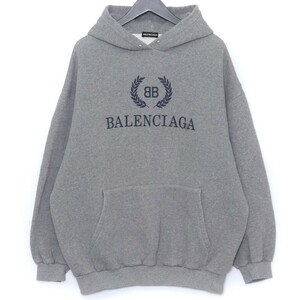 BALENCIAGA 18AW BBロゴパーカー XLサイズ グレー UP57-T855-541690-TCV31-1300 バレンシアガ フロントプリント プルオーバー フーディー