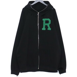 RAF SIMONS バッジアンドプリントジップアップパーカー Sサイズ ブラック ラフシモンズ オーバーサイズ ロゴ スウェット フーディー