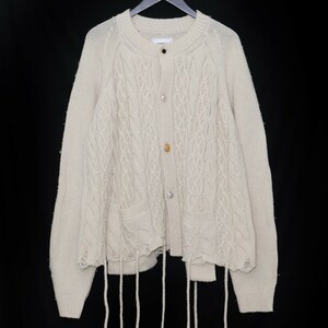 DOUBLET RECYCLE WOOL CABLE CARDIGAN Sサイズ アイボリー 21AW35KN56 ダブレット リサイクル ウール 毛玉加工 厚手 カーディガン