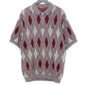 SUPREME Argyle Zip Polo Lサイズ パープル シュプリーム アーガイルジップポロシャツ 半袖カットソー tシャツ