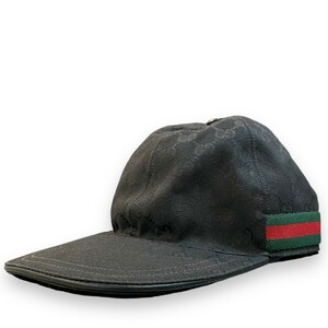 GUCCI オリジナルGG ウェブライン ベースボールキャップ Mサイズ ブラック 200035 グッチ キャンバス シェリーライン 帽子