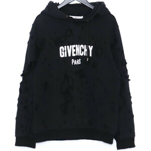 GIVENCHY デストロイ加工ロゴフーディー Mサイズ ブラック BM703A3Y0S ジバンシー ダメージ プリント プルオーバー パーカー