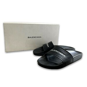 BALENCIAGA ロゴフラットレザーサンダル サイズ38 ブラック レディース 500573 WAL00 1006 バレンシアガ Leather Logo Slides 18SS