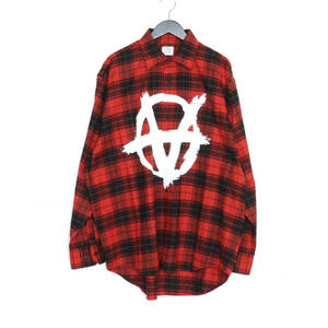 未使用 VETEMENTS Double Anarchy Logo Flannel Shirt S レッド UA53SH750R ヴェトモン ダブルアナーキーロゴフランネル長袖シャツ