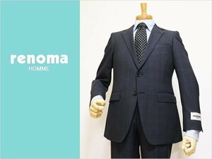 超特価 SALE 春夏 新品 レノマ オム renoma homme ネイビーグレー杢 ウインドペン スリム型 2つボタン スーツ A5