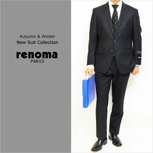 SALE 新作 新品 秋冬 renoma paris レノマ パリス Super100s 濃紺ネイビー 織柄シャドー調 2つボタン ビジネス スーツ AB5