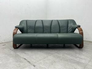 T5221☆美品☆フジファニチア☆FUJI FURNITURE☆本革☆トリプルソファ☆