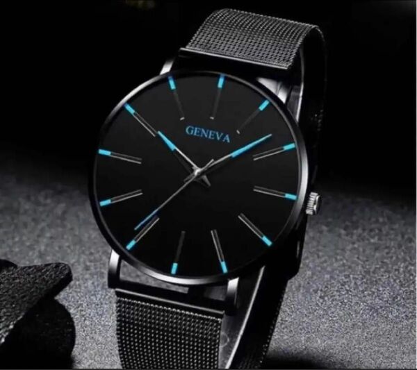 【新品・未使用】geneva メンズ腕時計　ブラック　アナログ腕時計