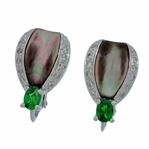  summer ... earrings green garnet diamond shell K18 K14 WG lady's rare rare 