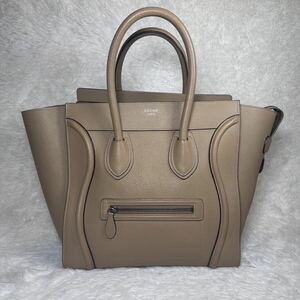 極美品　CELINE セリーヌ ラゲージ マイクロショッパー　ドラムドカーフスキン　トートバッグ　グレージュ　人気色　大容量