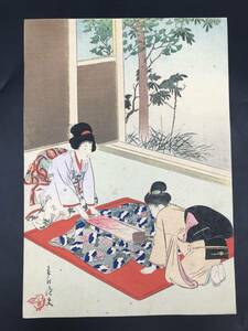 EK0516-02◆木版画 宮川春汀 浮世絵 有喜世之華 着物 錦絵 美人画 真作 約21×30cm