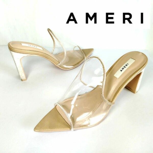 美シルエット！AMERI ベージュ×クリア ミュール M 23.5～24.0cm