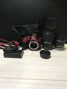 ◯ Nikon ニコン D5500 レッド ボディ デジタル一眼レフカメラ ダブルズームキット DX VR AF-S NIKKOR 18-55mm 55-300mm 