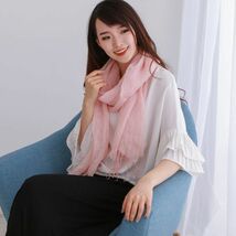 上質フランス天然リネンlinen 亜麻100％♪UVカット 加工大判ストール/ショール/スカーフ♪可愛い桜色 UV対策 冷房対策 誕生日 プレゼント_画像2