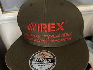 AVIREX モスグリーンCap（54ー59cm）新品同様　オレンジ刺繍ロゴ　サイドには星条旗