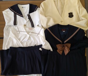  Okayama prefecture [ Okayama south senior high school ] woman uniform 160A winter clothes top and bottom * summer clothing top and bottom * white jacket * designation blouse KANKO newest model 7 point set skirt (69.54)