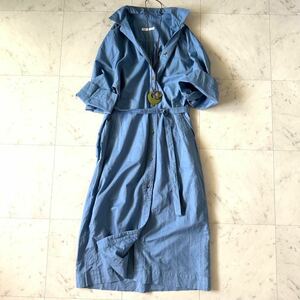 極美品♪プラージュ 2way ロングシャツワンピース ベルト付き ブルー 麻 レディース Plage ブルー系 日本製
