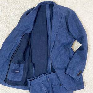 [ rare size!!] Lardini Denim cotton suit setup 52 jacket pants linen flax .2XL formal casual gentleman 