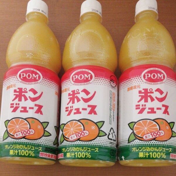 ポンジュース　オレンジジュース　うんしゅうみかん　えひめ飲料　オレンジみかんジュース　果汁100%　800ml　3本　送料無料