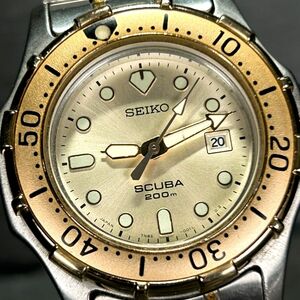 SEIKO セイコー SCUBA200m 7N85-0010 腕時計 クオーツ アナログ カレンダー 回転ベゼル ダイバーズウオッチ 新品電池交換済み 動作確認済み
