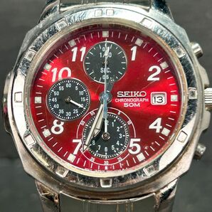 海外モデル SEIKO セイコー クロノグラフ SND495 腕時計 クオーツ アナログ カレンダー レッド ステンレススチール メンズ 新品電池交換済の画像3