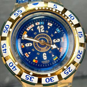 SWATCH スウォッチ SCUBA200 スキューバ AG1994 腕時計 クオーツ アナログ スケルトン 回転ベゼル レザーベルト ゴールド ブルー文字盤