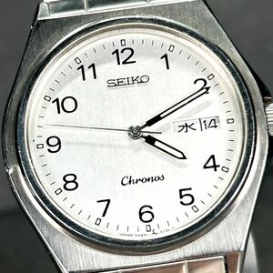 1970年代製 美品 SEIKO セイコー CHRONOS クロノス 5H23-7060 腕時計 クオーツ アナログ カレンダー 亀戸製 ステンレススチール ホワイト