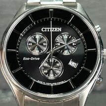 美品 CITIZEN COLLECTION シチズン コレクション AT2360-59E 腕時計 エコドライブ ソーラー クロノグラフ カレンダー ブラック 動作確認済_画像3