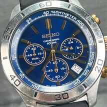 SEIKO セイコー クロノグラフ SSB055P1 腕時計 クオーツ アナログ カレンダー ブルー×ゴールド文字盤 ステンレススチール 新品電池交換済_画像1